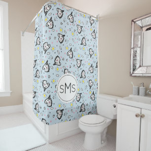 Cute Girly Pastel Blue Unicorn Pattern Monogram Shower Curtain