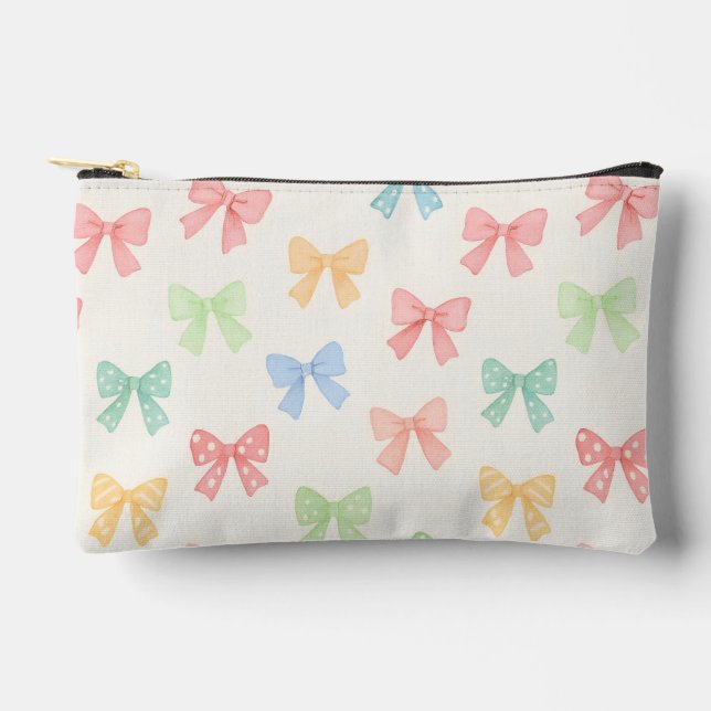 Cute Girly Pastel Coquette Bow Pattern Accessory Pouch (Front)