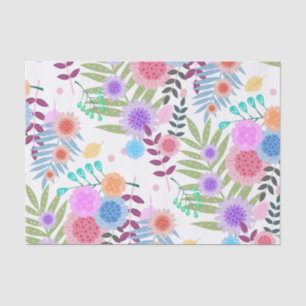 Cute Girly Pastel Flowers and Leaves Pattern Tissue Paper