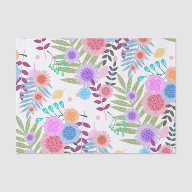 Cute Girly Pastel Flowers and Leaves Pattern Tissue Paper (Front)