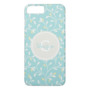Cute girly pastel mint floral pattern monogram iPhone 8 plus/7 plus case