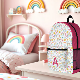 Cute girly pastel pattern monogram printed backpack