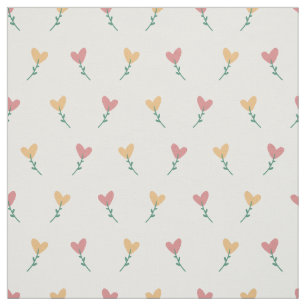 Cute Girly Pastel Peach Heart Flower Sweet Pattern Fabric