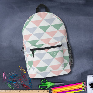 Cute Girly Pastel Pink and Green Monogram Initials Printed Backpack