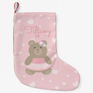 Cute Girly Pastel Pink Ballerina Bear Cub Kids Small Christmas Stocking