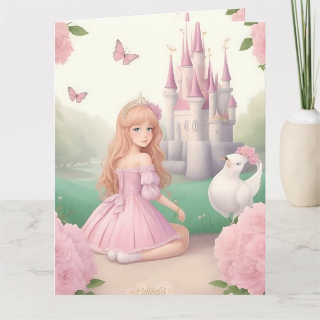 Cute Girly Pastel Pink Princess Card (Front)