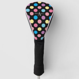 Cute Girly Pastel Polka Dots Pattern Monogram Golf Head Cover