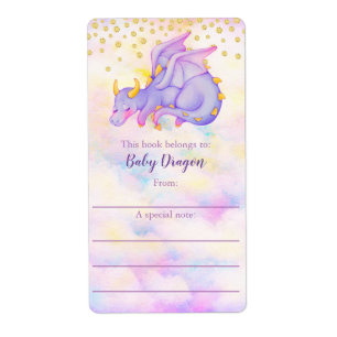 Cute Girly Pastel Purple Dragon Bookplate