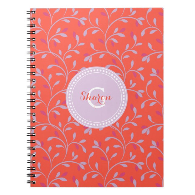Cute girly pastel purple floral pattern monogram notebook (Front)