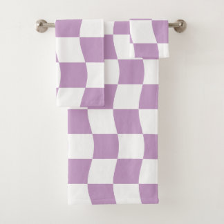 Cute Girly Pastel Purple White Chequerboard Bath Towel Set