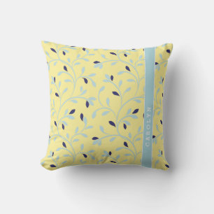 Cute girly pastel yellow floral pattern monogram cushion