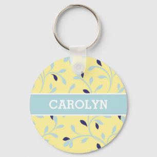 Cute girly pastel yellow floral pattern monogram key ring