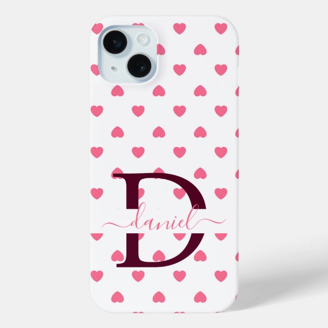 Cute Girly Personalised Monogram Pink Heart Case (Back)