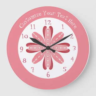 Cute Girly Pink Abstract Flower Petals Personalise Large Clock