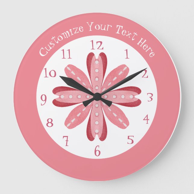 Cute Girly Pink Abstract Flower Petals Personalise Large Clock (Front)
