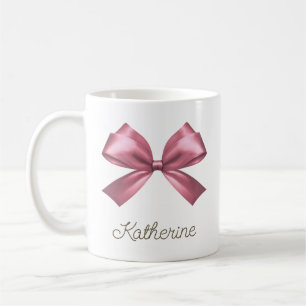 Cute Girly Pink Aesthetic Bow Name Coffee Mug