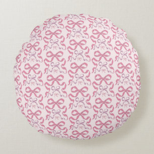 Cute Girly Pink Aesthetic Bow Round Cushion