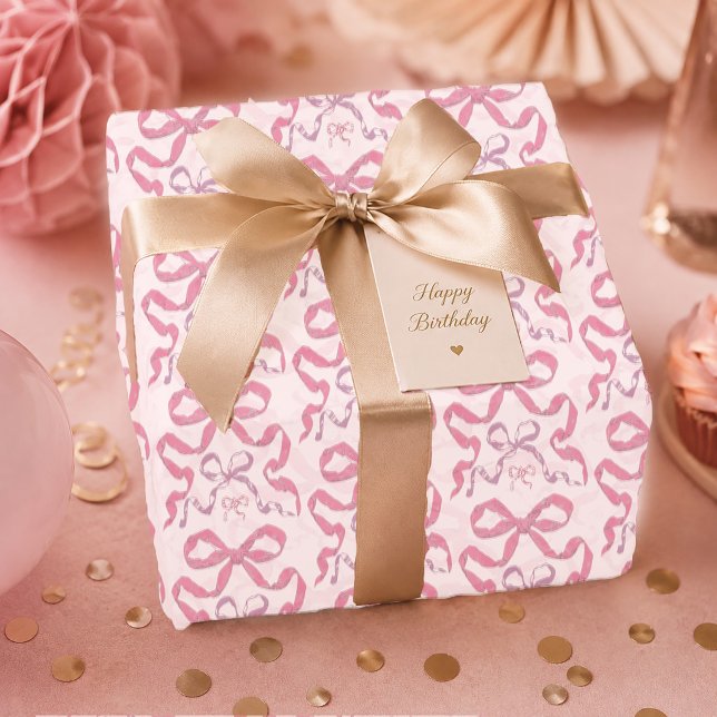 Cute Girly Pink Aesthetic Bow Wrapping Paper (Creator Uploaded)