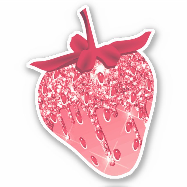 Cute Girly Pink Aesthetic Glitter Strawberry  (Front)