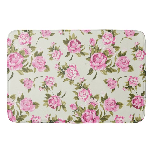 Cute Girly Pink and Purple Provencal Roses Bath Mat (Front)