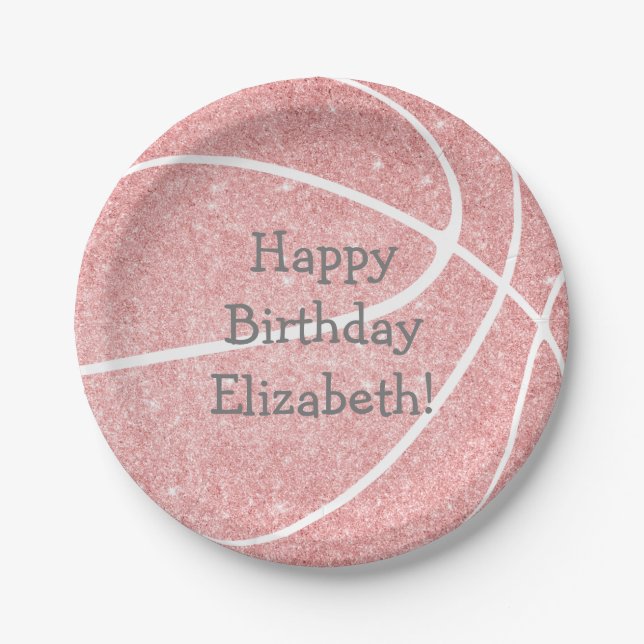 cute girly pink basketball birthday party paper plate (Front)