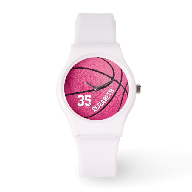 cute girly pink basketball gifts personalised watch (Front)