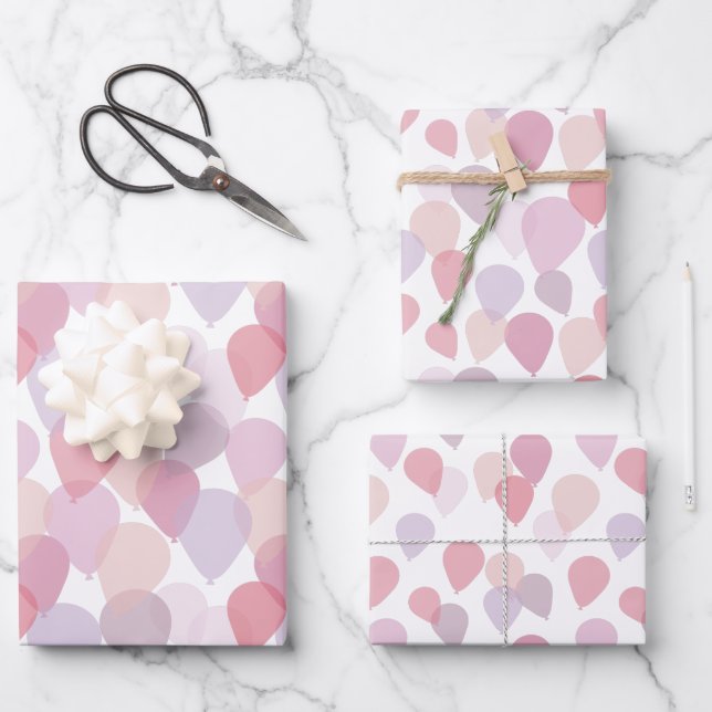 Cute Girly Pink Birthday Party Balloons Wrapping Paper Sheet (Front)