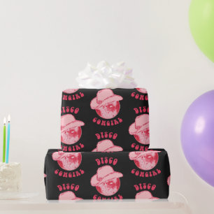 Cute Girly Pink Black Disco Cowgirl Hat Wrapping Paper