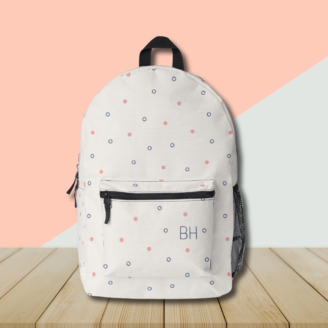 Cute Girly Pink Blue Polka Dots Monogram Initials Printed Backpack (Creator Uploaded)