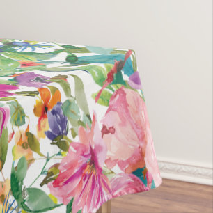 Cute Girly Pink Blue Yellow Watercolor Floral  Tablecloth