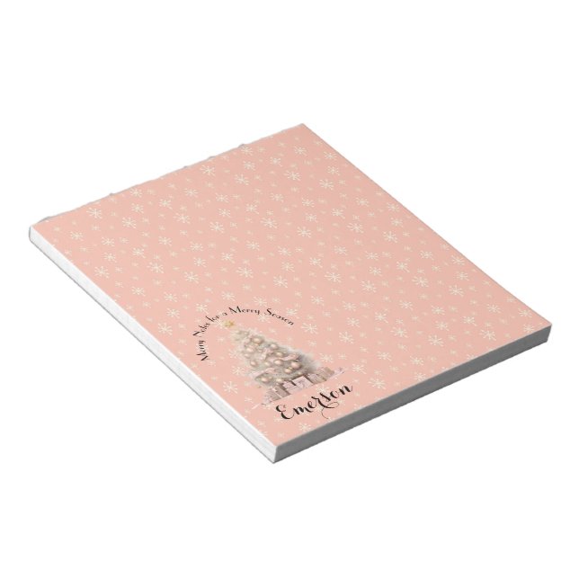 Cute & girly Pink Blush Christmas Tree & Snowflake Notepad (Angled)