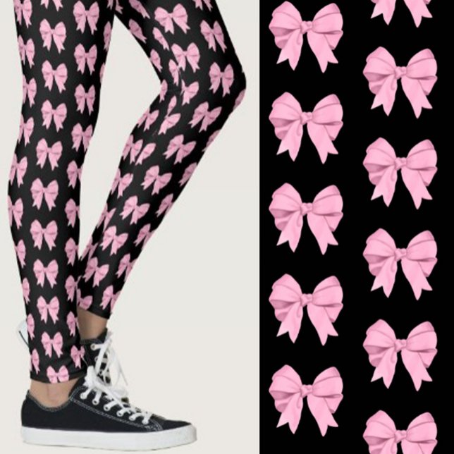 Cute Girly Pink Bow Pattern on Black Leggings (Creator Uploaded)