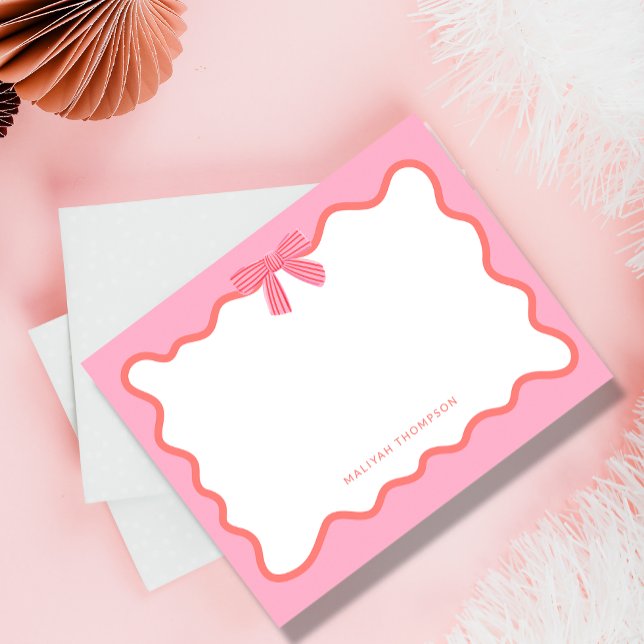Cute Girly Pink Bow Ribbon Curve Border Card (Creator Uploaded)