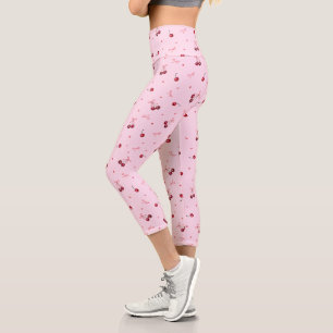 Cute Girly Pink Bows and Cherries Capri Leggings