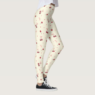 Cute Girly Pink Bows and Cherries on Cream Leggings