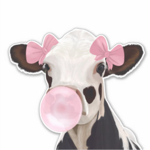 Cute Girly Pink Bubblegum Blowing Cow
