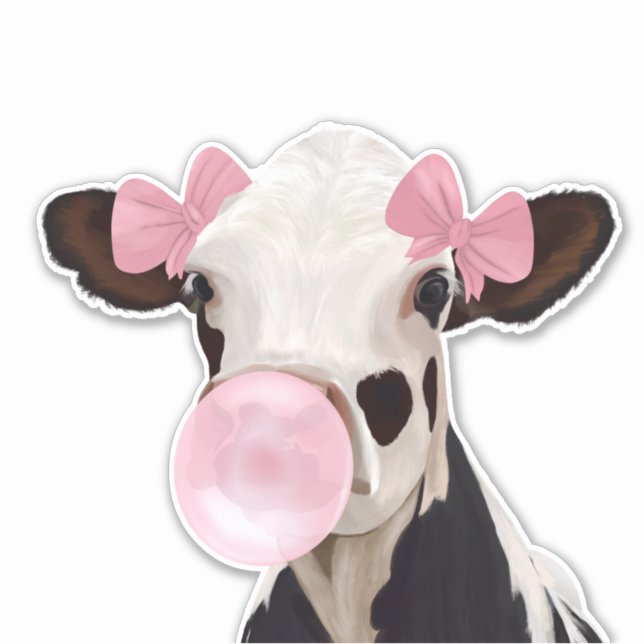 Cute Girly Pink Bubblegum Blowing Cow  (Front)