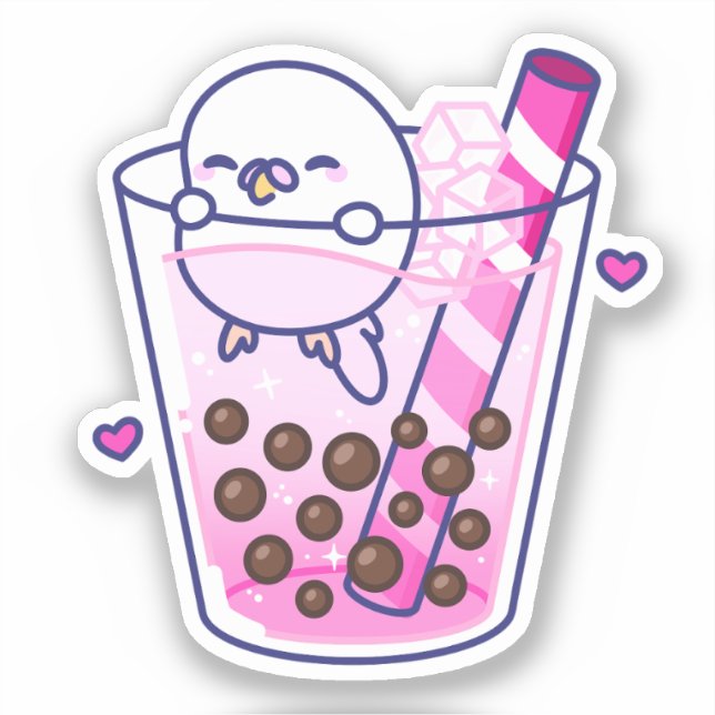 Cute Girly Pink Budgie Boba Bubble Tea (Front)