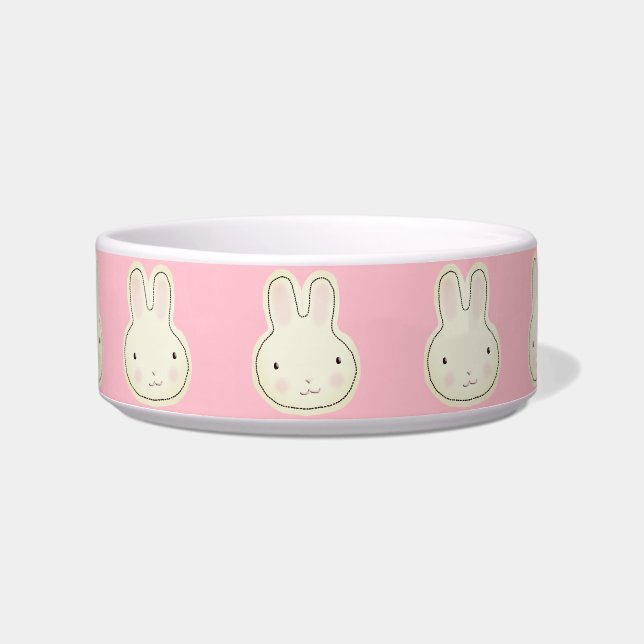 Cute girly pink bunny cartoon illustration pattern bowl (Front)