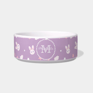 Cute Girly Pink Bunny Rabbit Pastel Purple Name Bowl