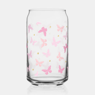 Cute Girly Pink Butterflies Pattern  Can Glass