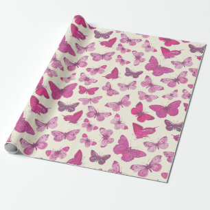 Cute Girly Pink Butterfly Pattern Wrapping Paper