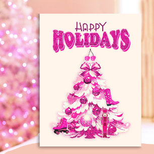 Cute Girly Pink Christmas Tree Happy Holidays Postcard