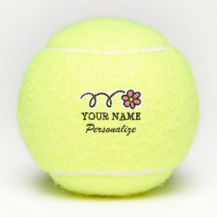 Cute girly pink daisy flower custom name printed tennis balls