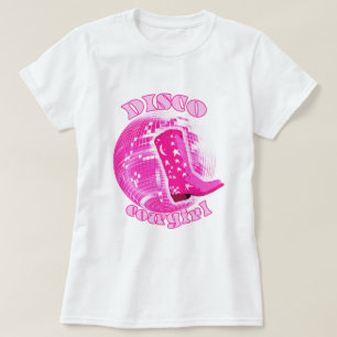 Cute Girly Pink Disco Ball Cowgirl Boot T-Shirt
