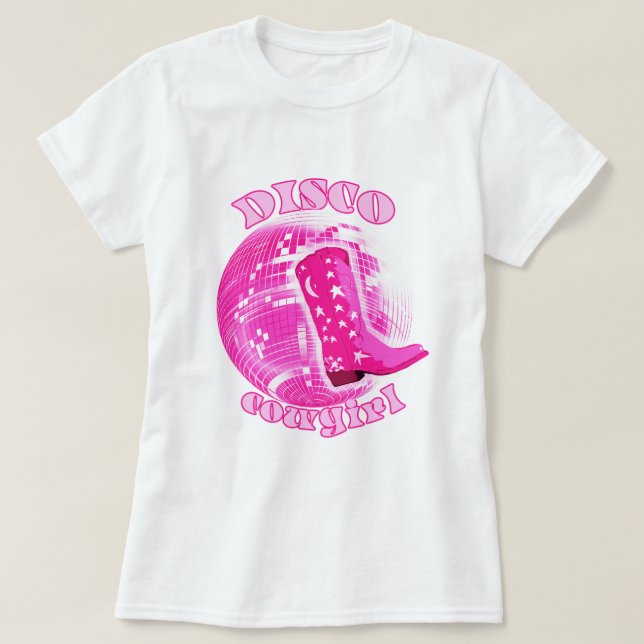 Cute Girly Pink Disco Ball Cowgirl Boot T-Shirt (Design Front)