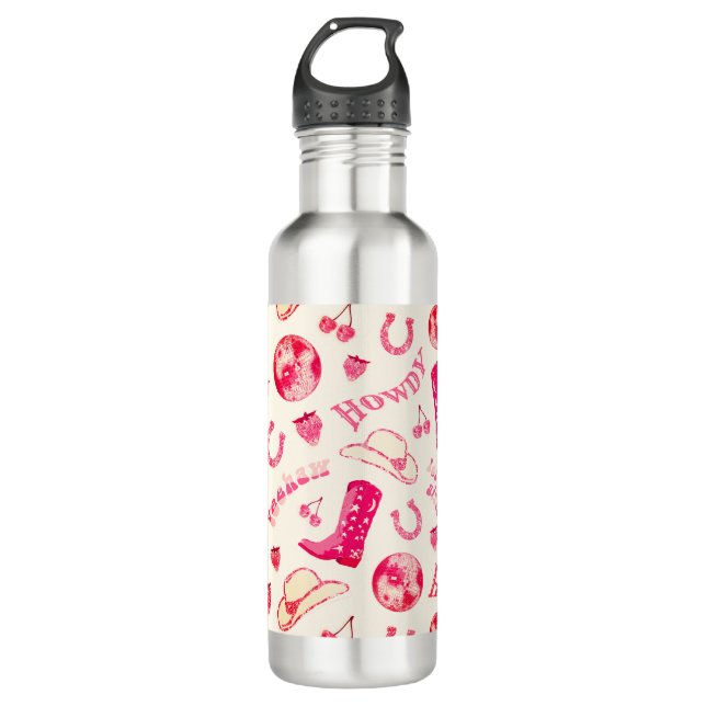 Cute Girly Pink Disco Cowgirl Aesthetic 710 Ml Water Bottle (Front)
