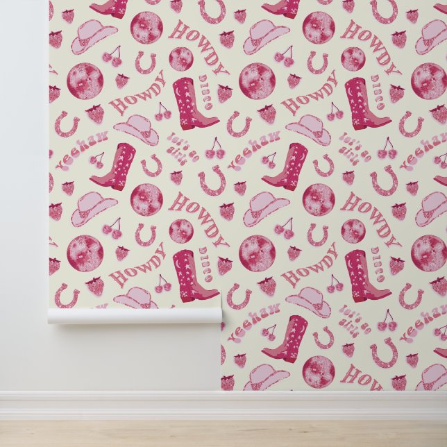 Cute Girly Pink Disco Cowgirl Aesthetic Wallpaper (Application)