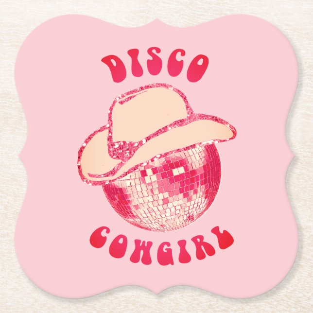 Cute Girly Pink Disco Cowgirl Glitter  Paper Coaster (Front)