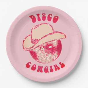 Cute Girly Pink Disco Cowgirl Glitter  Paper Plate